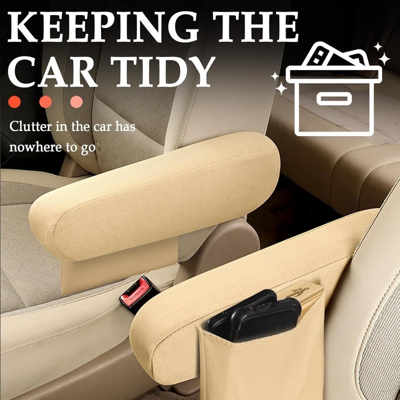 Figpade 2PCS Arm Rest Cover for Car with Side Pocket,All Seasons Car Armrest Cover Car Organizer Protects Armrest and Car Decorations,Universal Car Accessories Interior Armrest Cover for Car (Beige) - Image 5